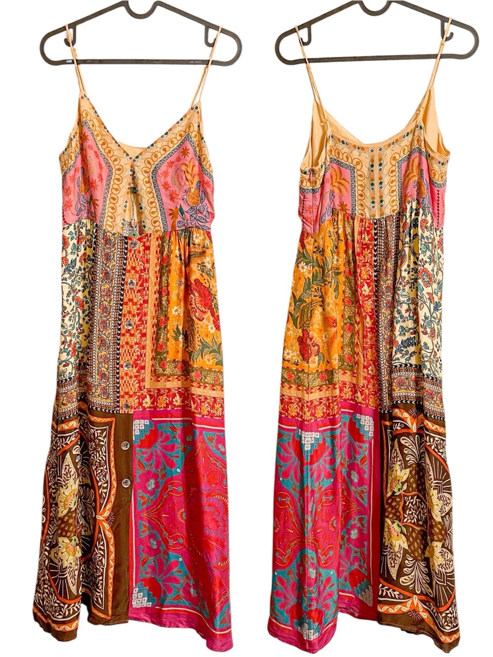 FARM Rio Multicolor Patchwork Midi Dress with Pink & Turquoise Accents - Picture 4 of 9